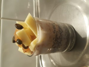 4 phases: hemp protein cinnamon powder base + Chia pudding + apple muesli + pineapple + pistachios + golden apples caramelized marmalade with tender pistachios from Turkey and Sri Lanka cinnamon 