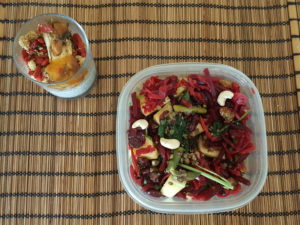 Beets, cashews, spinach, seeds