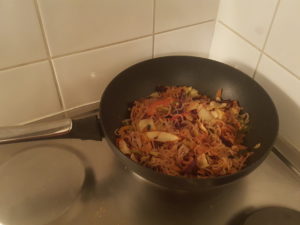 Wok and vegetables and Konjac noodles