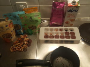 Homemade chocolates: coca 100%, nuts, just a little bit of almond milk 