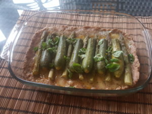 Zucchini and asparagus tart / quiche with whole grain spelled flour base