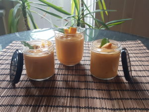 Mango custard with Soy yogurt, organic super sweet mango, dried mango, moroccan mint leaves