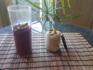 Blackberry custard and banana custard with soy yogurt 