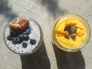 Mango custard and blueberries custard 