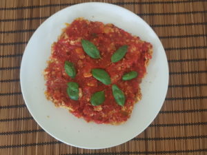 Super healthy super food pizza : Overnight oats with organic tomato, basil, zucchini, carrot, apple, oregano