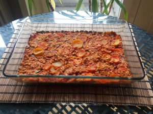 Carrots and zucchini pizza. Oats, basil organic tomato, carrots, zucchini, coconut oil