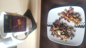 Early afternoon relaxing pause after an intense working morning, in order to continue teleworking hard during the evening fully of mental energy and strength