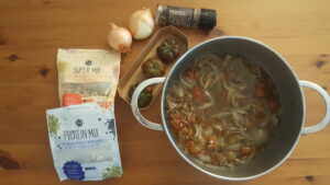 Following Mediterranian diet. Healthy and nutritive diet. Fresh onions, fresh tomatoes, 5 peppers, 3 different types of lentils (brown, red and black) , rice, red and black quinoa, millet