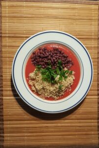 Home made tomato soup, adzukis, quinoa, persil