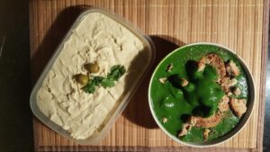 Home made humus and spinach smoothy 