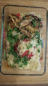 Tomato and eggplant in the oven, quinoa and persil