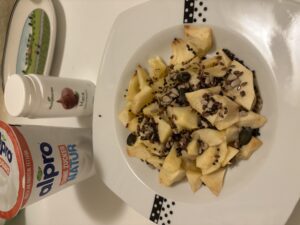 Healthy breakfast: fruit seeds and maca