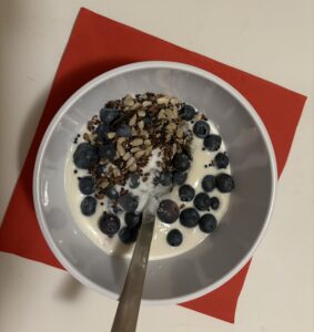 Natural low fat yogurt, blueberries,plenty of different seeds