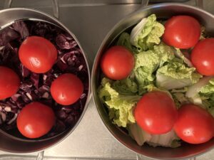 Chinese cabbage and red cabbage to accompany the mung beans and the black chickpeas respectively